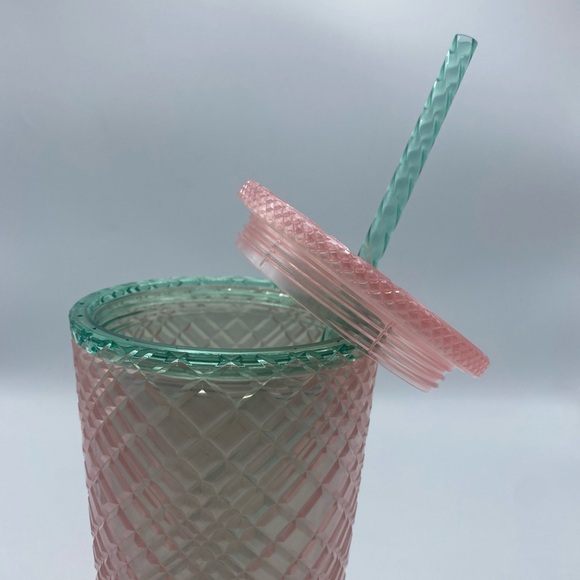 STARBUCKS Jeweled Pearl Pink Green Venti 24oz Cold Cup Tumbler with Straw 2023 - Picture 6 of 7
